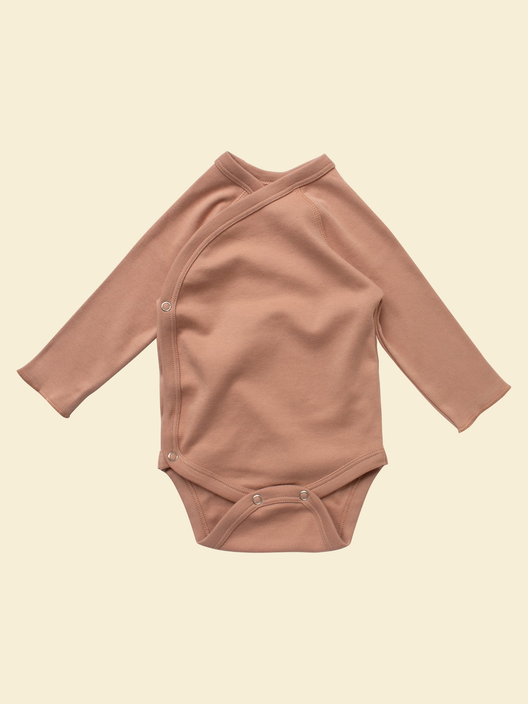 Organic Cotton Baby Kimono (Wrap) Bodysuit | Clay