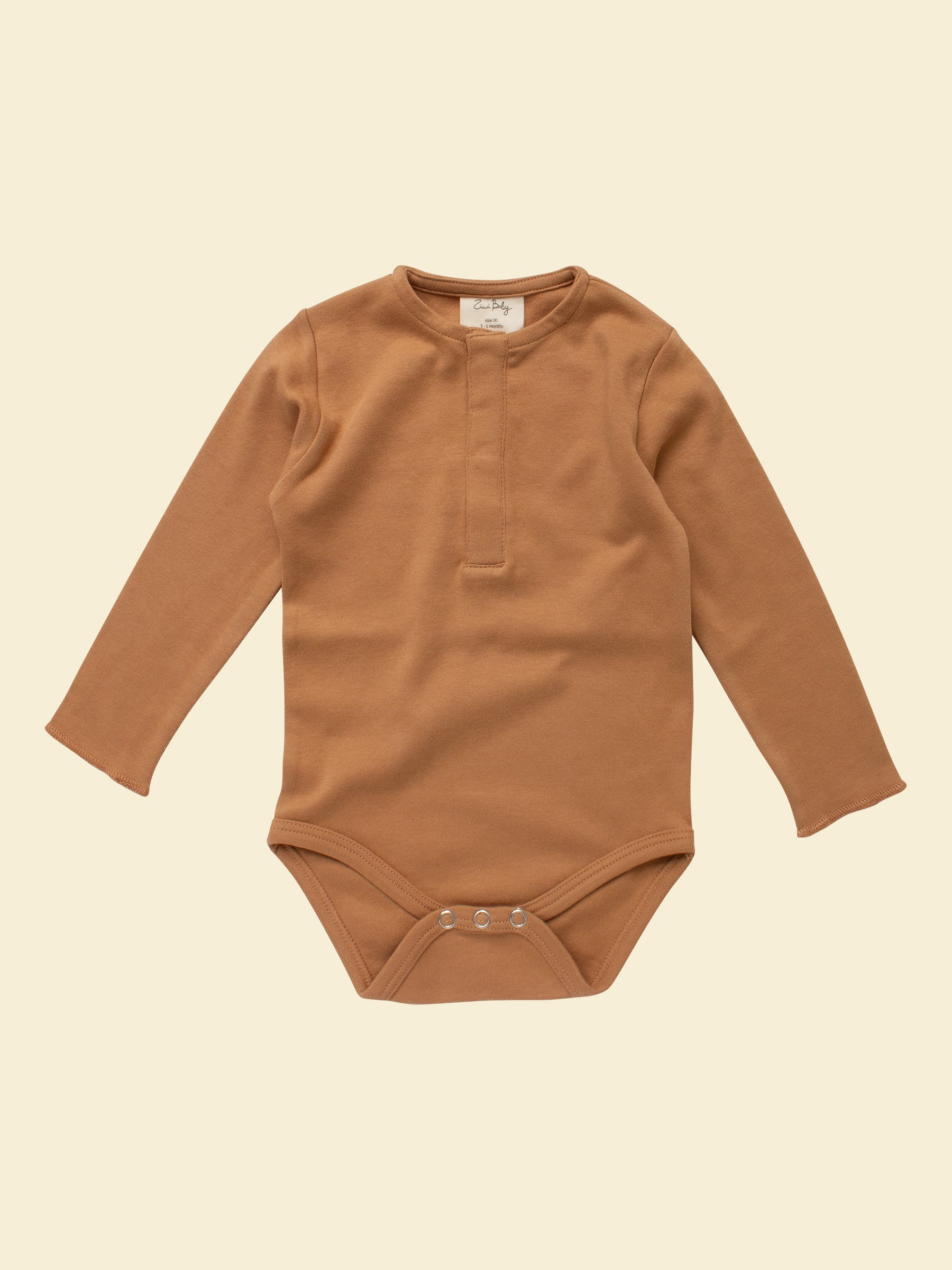 Organic Cotton Baby Long-sleeve Bodysuit | Camel