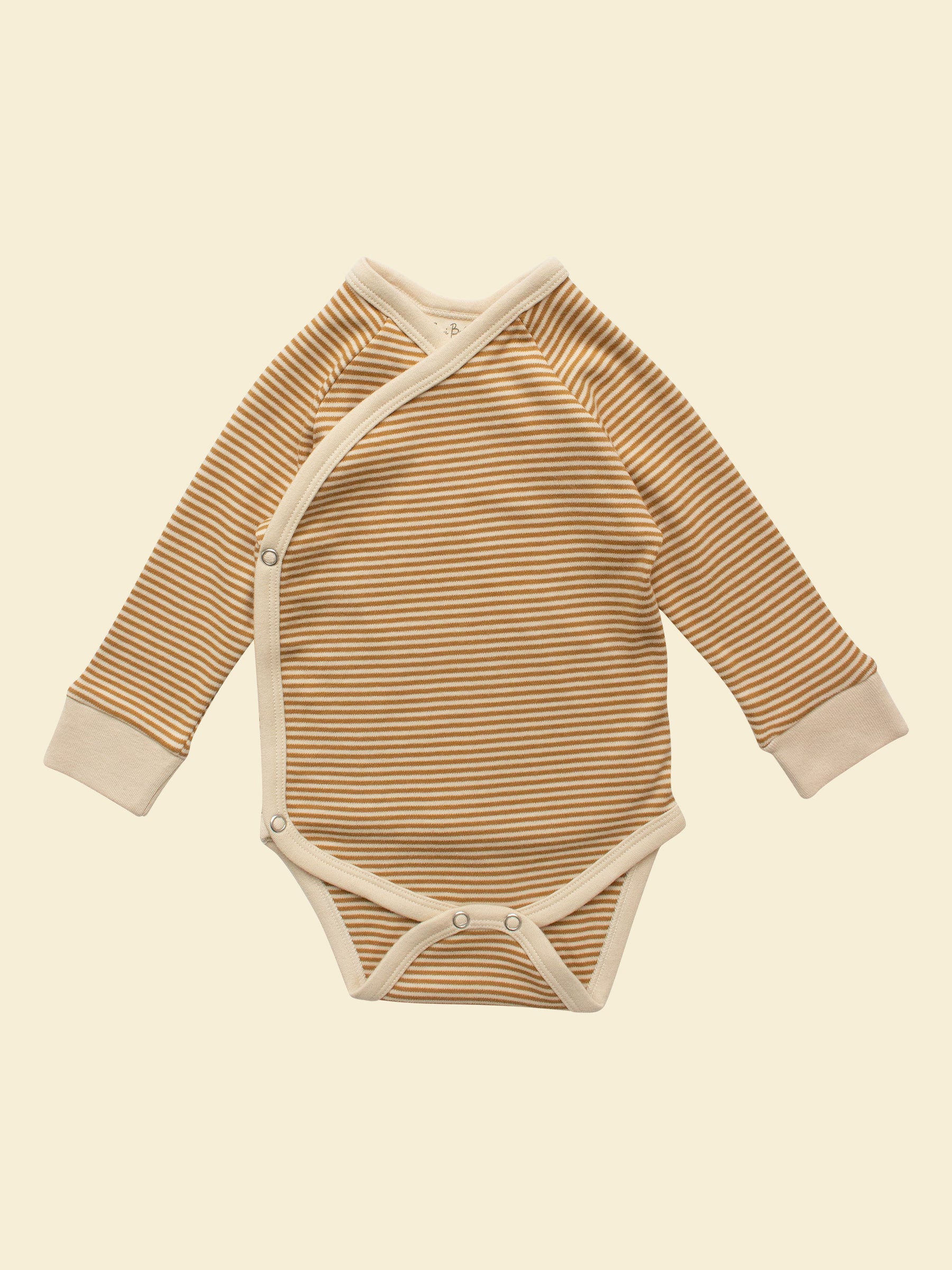 Long-sleeve Kimono Bodysuit in Ochre Stripe