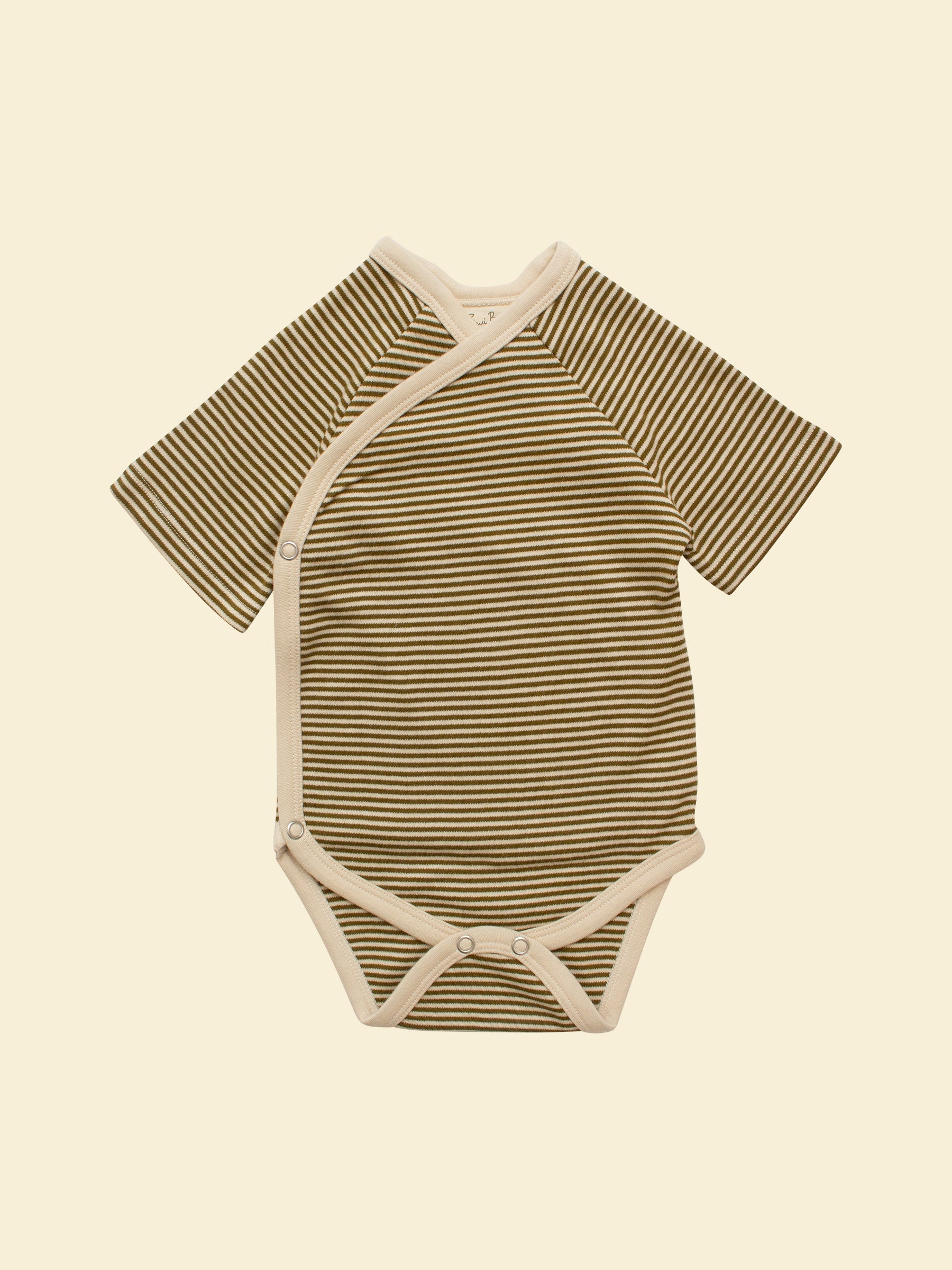 Short-sleeve Kimono Bodysuit in Olive Stripe