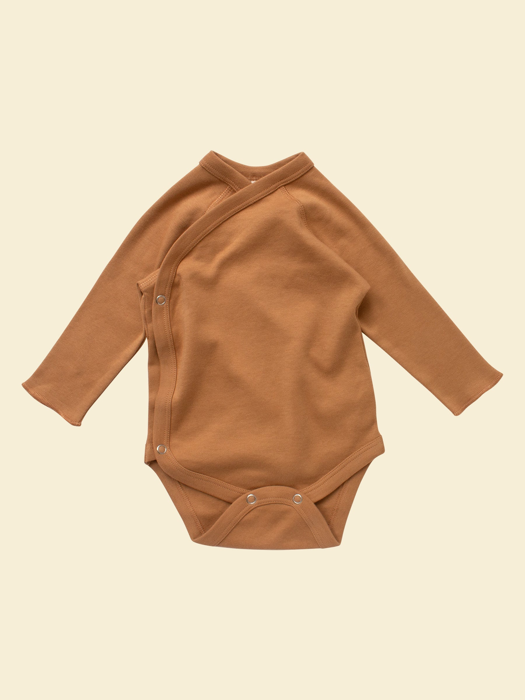 Organic Cotton Baby Kimono (Wrap) Bodysuit | Camel