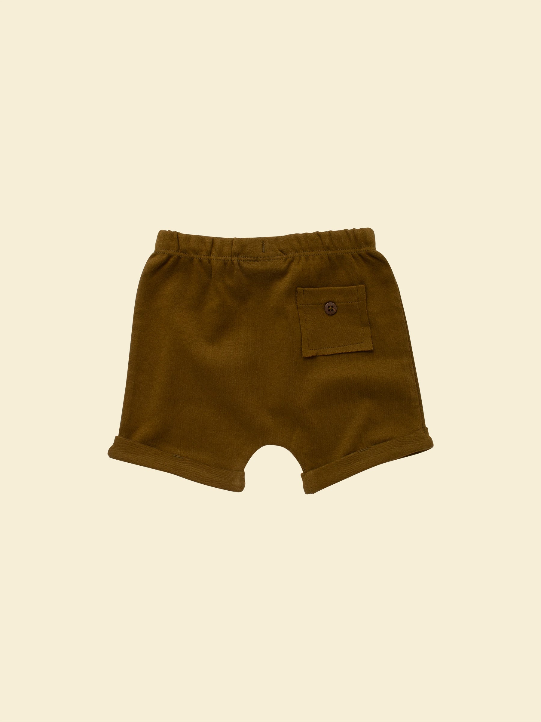 Baby & toddler shorts in Olive (back) - 100% fairtrade organic cotton - Ziwi Baby